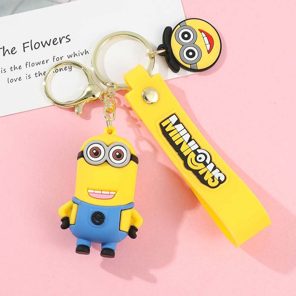 Kawaii Minions Keychain Cartoon Toys Model Silicone Pendant Keyring Cosplay Chinese Zodiac Car Backpack Key Holder Accessories