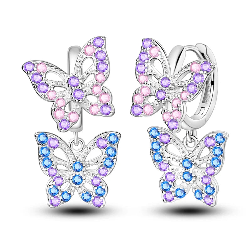 2025 Women's Earrings 925 Silver Butterfly Series Luxury Jewelry CZ Color Party Anniversary Gift