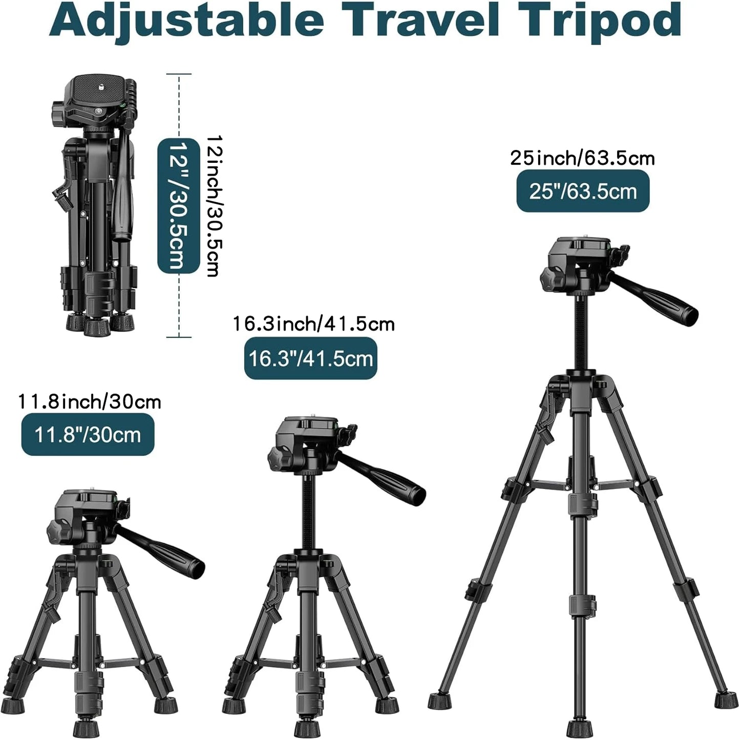 Tejesa Mini Tripod for Camera, 25inch Aluminum Tabletop Camera Tripod, Portable Travel Tripod , for Cameras, Projectors, Spotting Scope