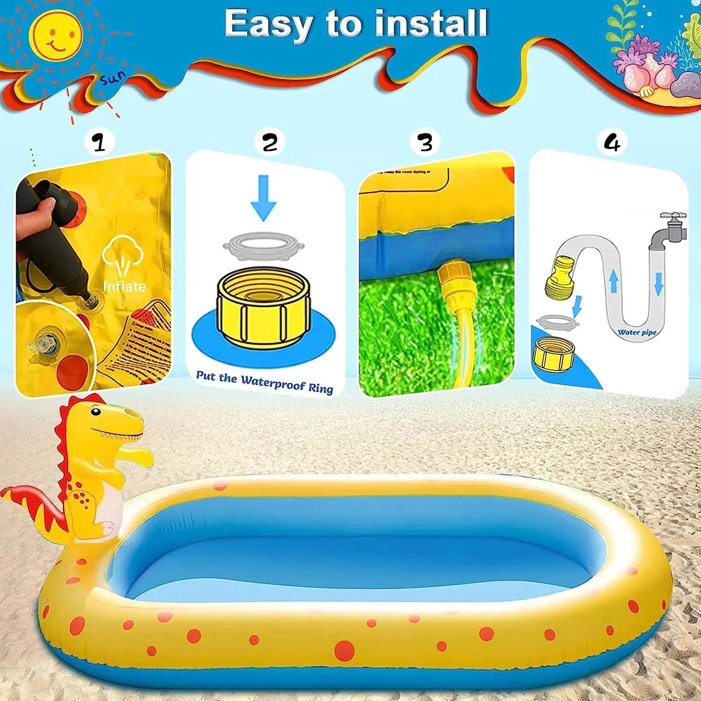 Hemasa Inflatable Children Swimming Pool for Kids / Dinosaur Sprinkler Kiddie Pool