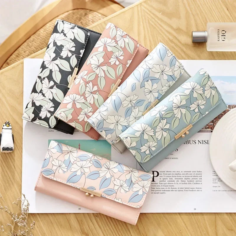 Tejesa Women's Cute Purse Long Printing Flower Wallet Phone Female Three Fold Clutch Large Capacity Wallet