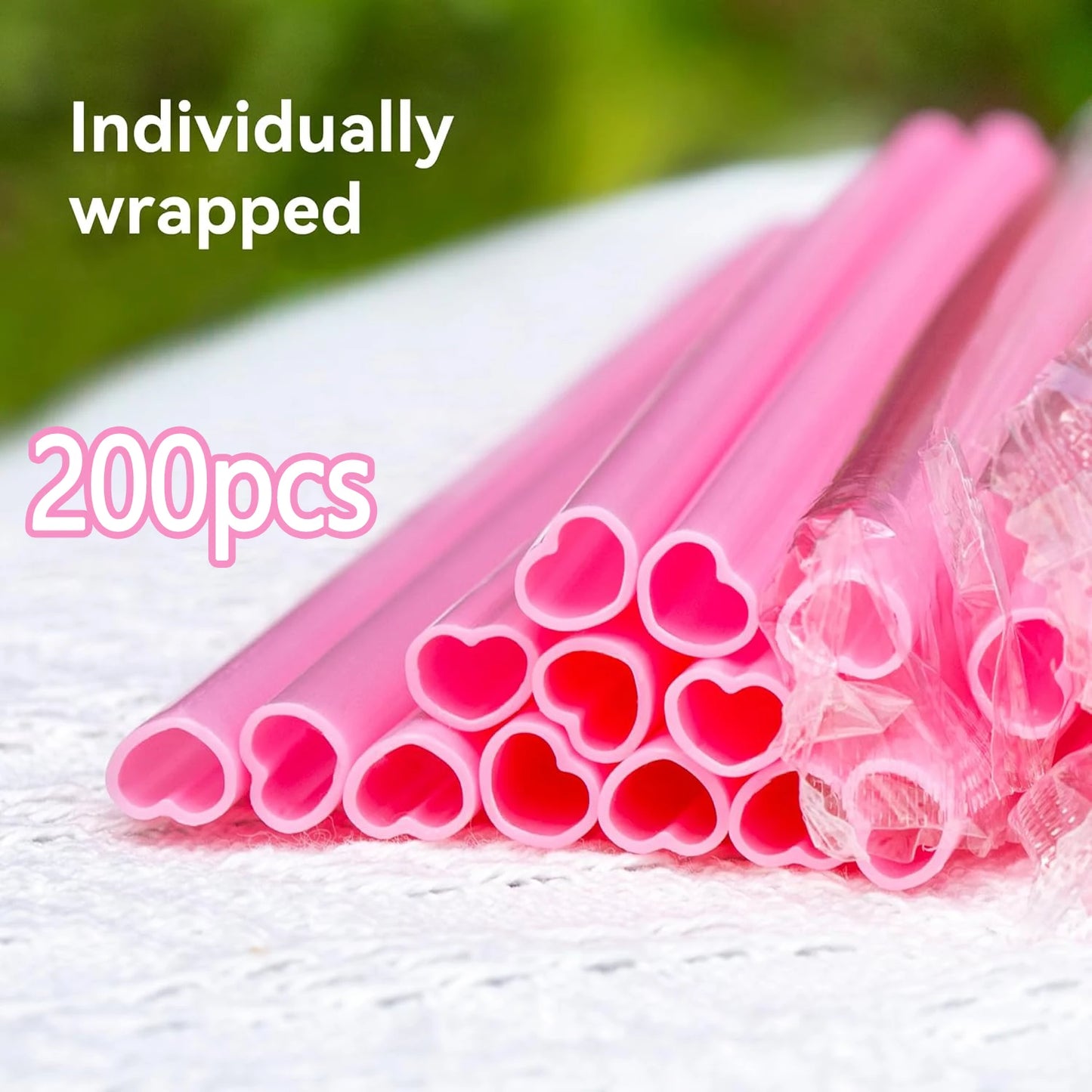 Hemasa 100-400 Heart Shaped Pink Straw Disposable Drinking Cute Straws