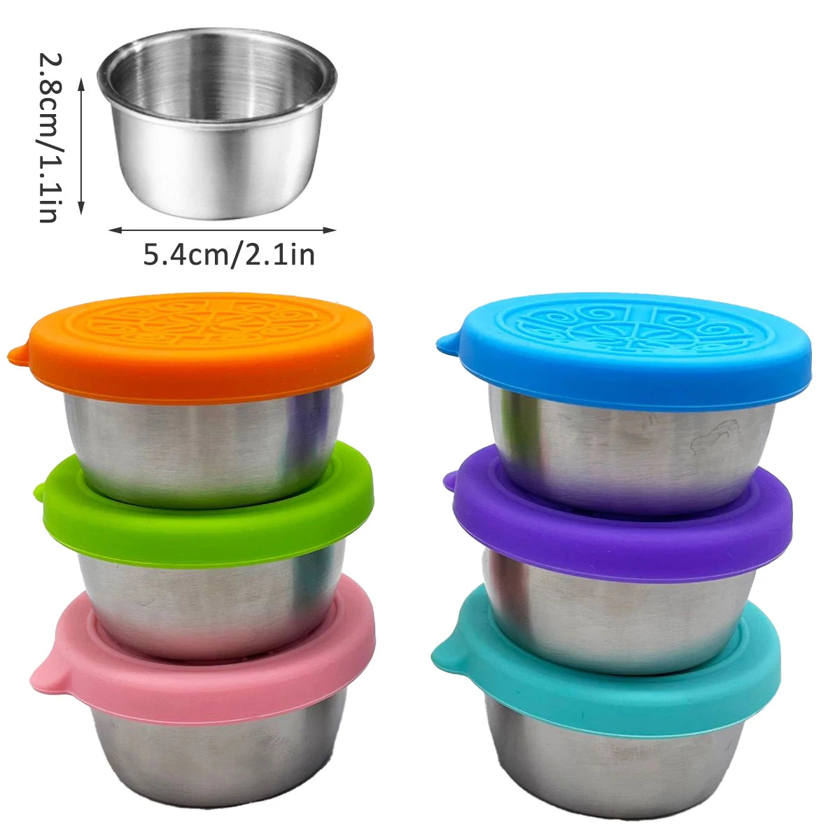 Tejesa 6/3pc Sauce Cup Dipping Bowl Stainless Steel Salad Dressing Bowl Leak-proof Tomato Sauce Bento Saucer with Lid Mini Snack Box