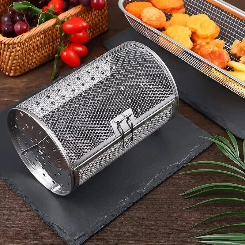 Tejesa Stainless Steel Grill Rotisserie Oven For Kitchen Fry Basket Coffee Bean Grilled Cage Drum Rack Air Fryer Accessories Universal