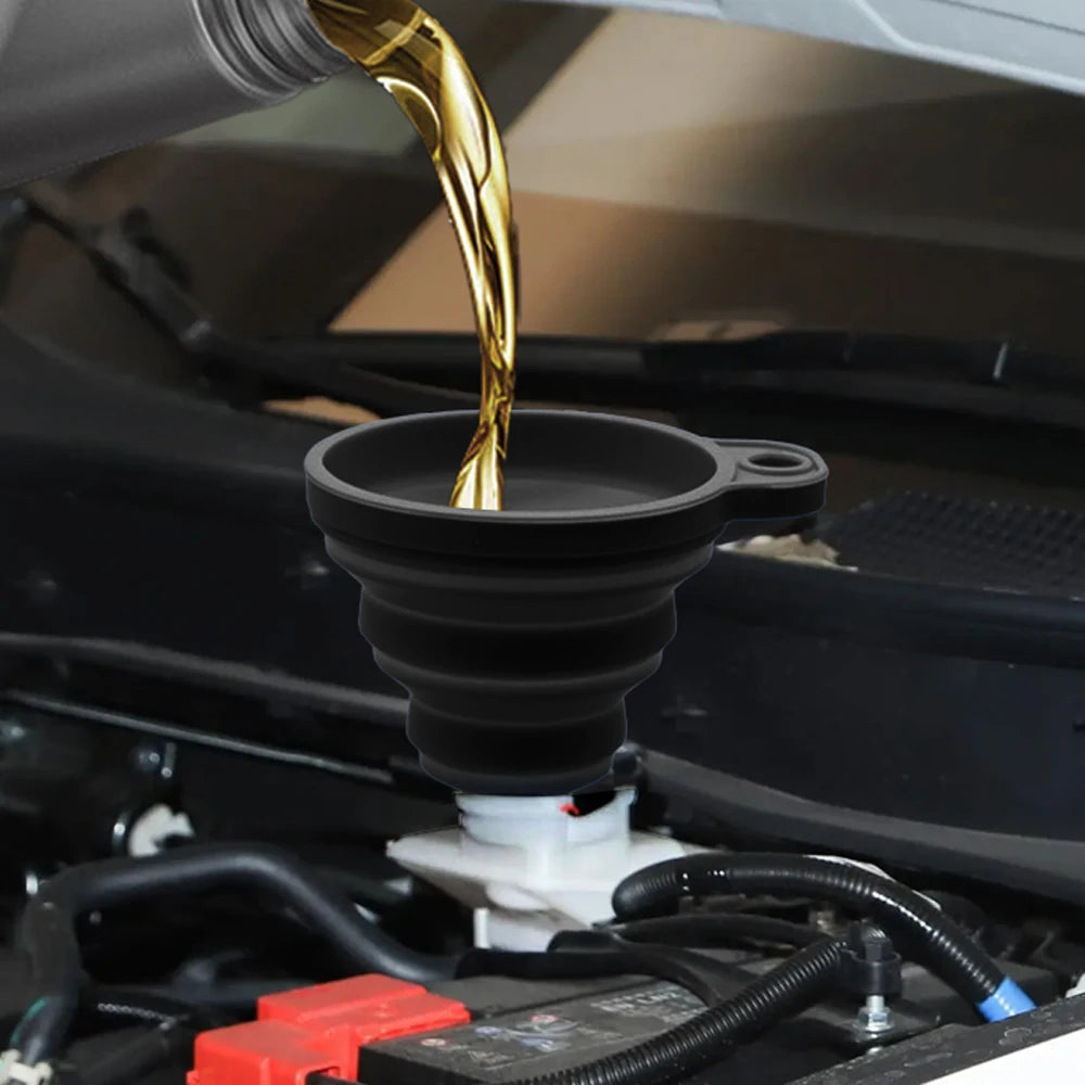 Hemasa Set of 2 Pcs Engine  Car  Silicone Liquid Funnel Washer Fluid Change Foldable Portable Auto Engine Oil Petrol Change Funnel