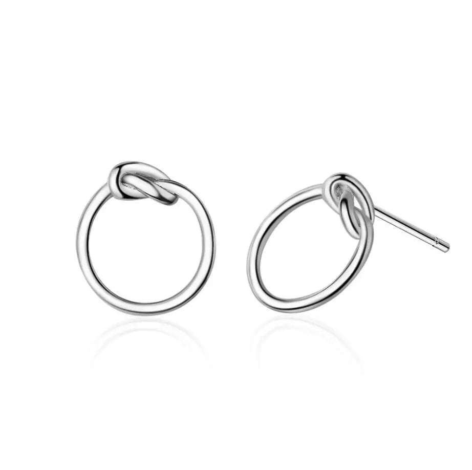 925 Sterling Silver Hollow Geometric Circle Knot Stud Earrings For Women Silver 925 Fine Jewelry Oorbellen Boucle D'oreille