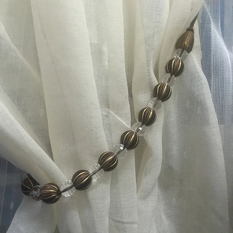 2Pcs Decorative Beaded Curtain Tiebacks Curtain Hanging Ball Buckle Tie Back Holdback Room Curtain Accessories Home Decor