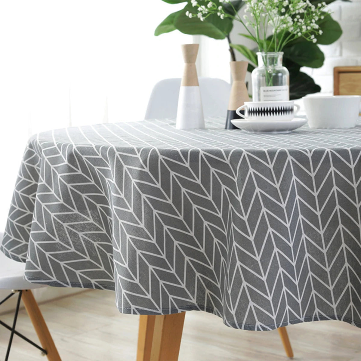 Round Tablecloth 47/59/39 Inch Linen Dining Room Table Cover Washable Table Cloth Decorative Table Cover for Indoor and Outdoor