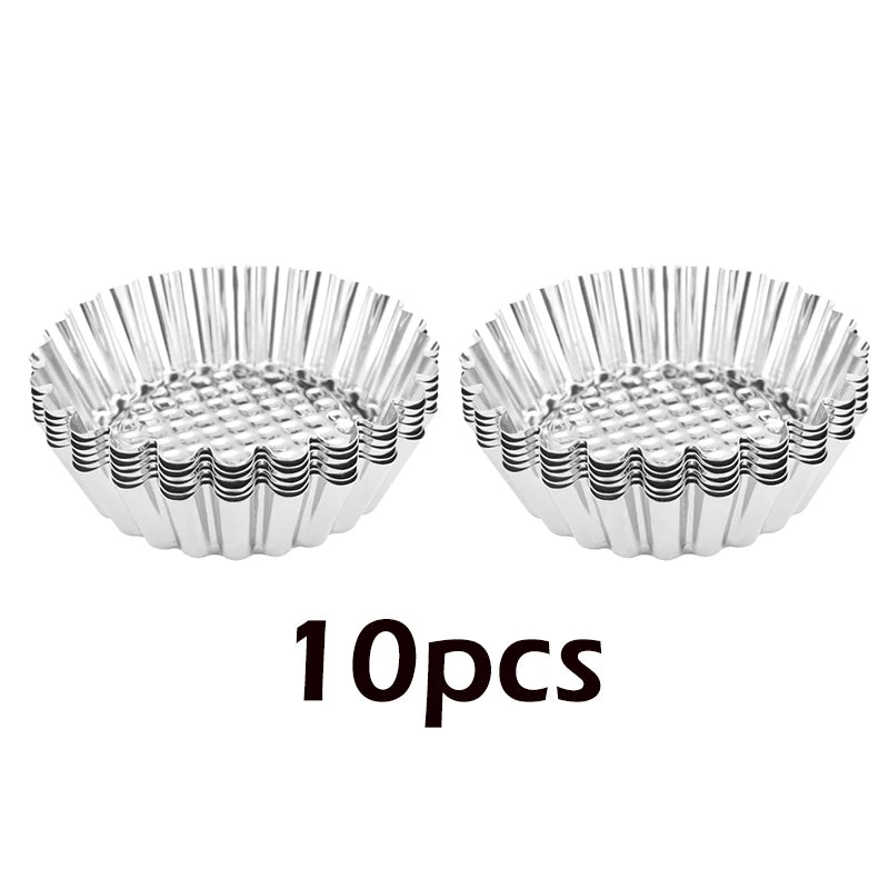 Tejesa 5/10Pcs Nonstick Ripple Egg Tart Mold Flower Shape Reusable Stainless Steel Cupcake Muffin Cake Mold Baking Cup Tartlets Pan
