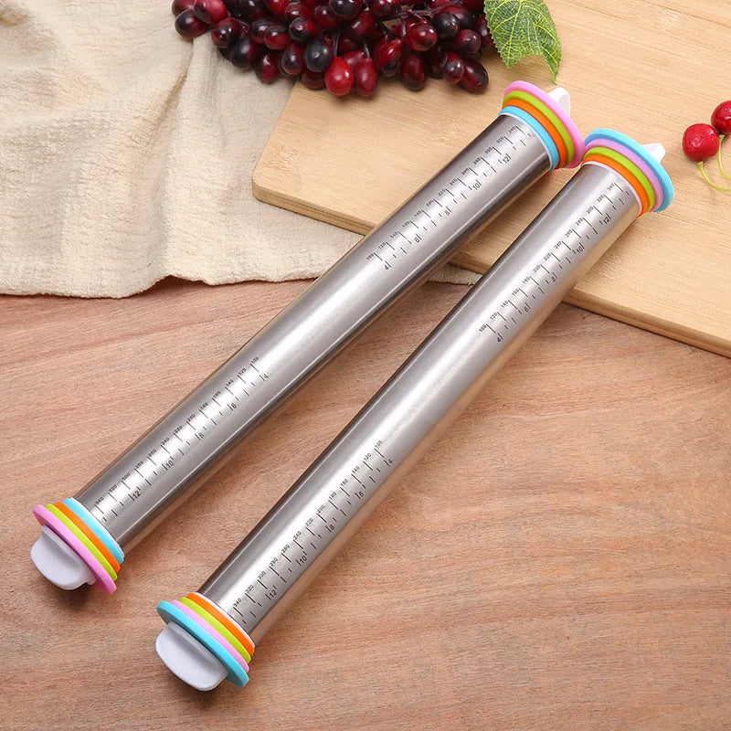 Tejesa 13.78 Inch Stainless Steel Adjustable Rolling Pin with 4 Thickness Removable Rings Dough Roller for Pizza Cookie Baking Tools