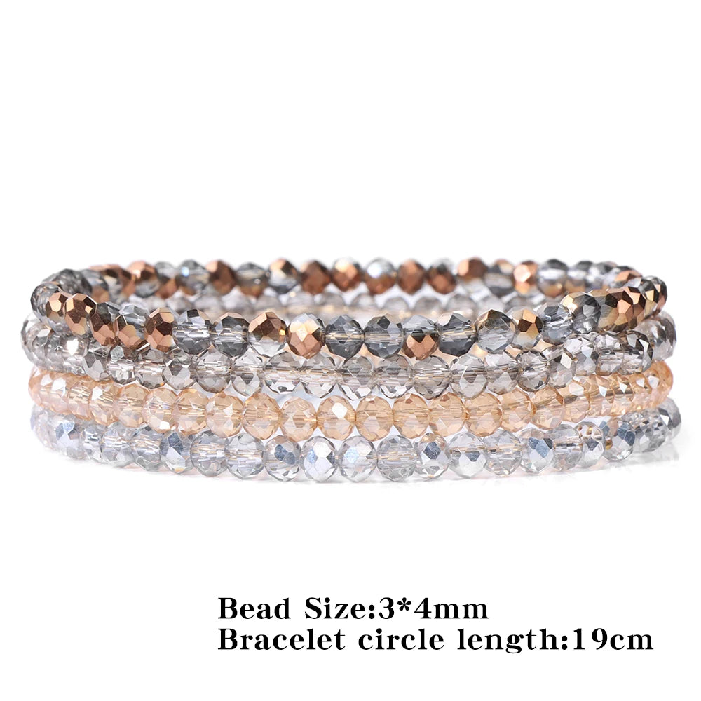 Crystal Bracelet Shiny 4Pcs/Set Faceted Czech Austria Crystal Beads Bracelet Women Men Bangles Shiny Jewelry Fashion Party Y2K