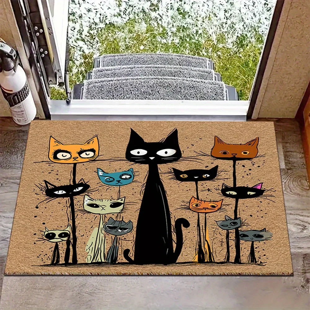Tejesa  Cartoon Carpet Cat Family Doormat Brown Stain-Resistant Welcome Mat Rug For Bedroom Carpet For Live Room Home Decor