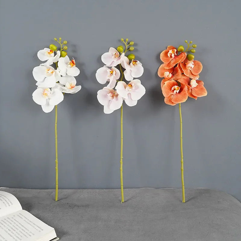 Tejesa 3 Pcs Artificial  Plastic Orchids Plastic Phalaenopsis  Artificial Flowers