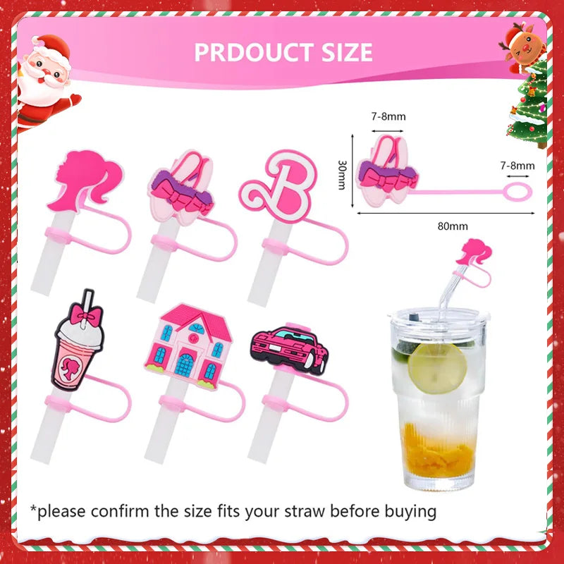 Accessories for Stanley Cup 7-8mm Pink Barbie Straw Sleeve Cup for Tumbling Cups Chrietmas Gift