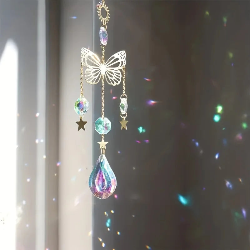 1pc, Butterfly Star Moon Crystal Sun Catcher, Christmas Decor Spplies, Home Decor, Holiday Decor, Room Decor