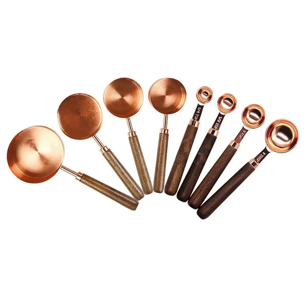 Heamasa Baking measuring cup  wooden handle rose gold measuring spoon 4-piece set 8-piece measuring spoon set
