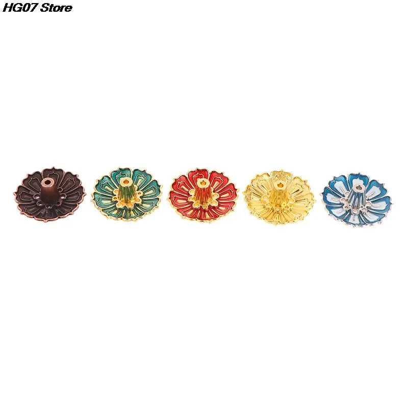 Hemasa 1PCS Lotus Alloy Incense Burner Stick Holder Home Buddhism Line Incense Plate Sandalwood Coil Base Temples Delicate Home Decor