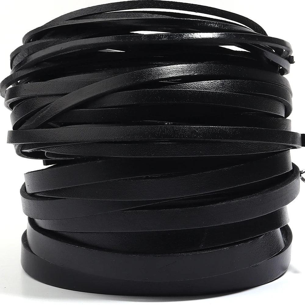 Tejesa 2/5 Yards Retro Black Genuine Leather Cord 3-10mm Flat Strand Cow Leather Rope Fit Necklace Bracelets DIY Jewelry