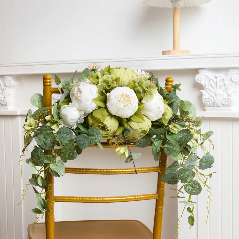YeeNanee Artificial Peony Reception Flowers Swag with Eucalyptus Greenery for Wedding Ceremony Welcome Sign Floral Decoration