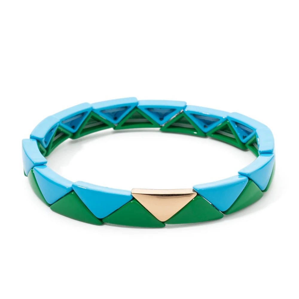 Tejesa 6.5x13mm Colorful  Triangle Enamel Elastic Beads Bracelets For Women/Girls