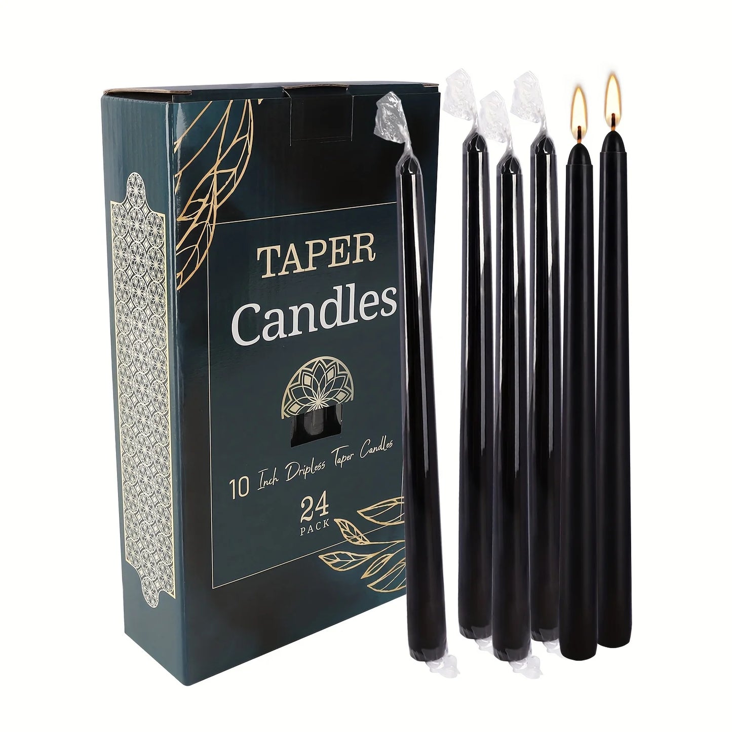 Hemasa 24/14 pieces/set of tasteless 10 inch black conical candle - suitable for dinner, parties, weddings, and home decor -2.2 cm base