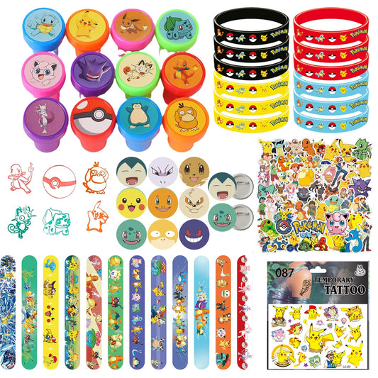 Pokemon Pikachu Birthday Party Favors Gifts Slap Bracelets Stamps Tattoos Stickers Kids Goodie Bag Fillers Party Supplies Decora