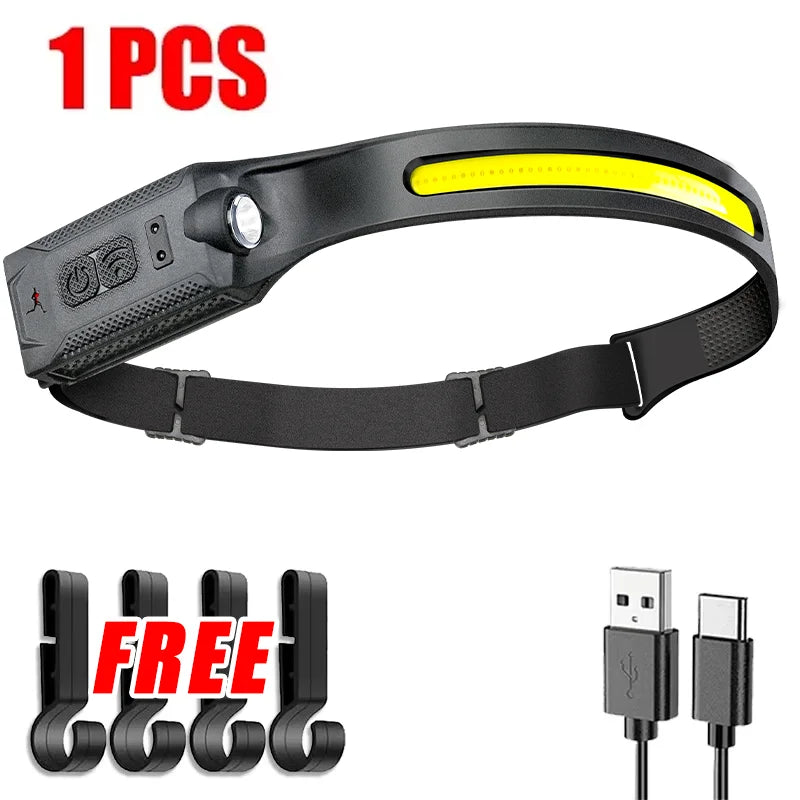 Hemasa LED COB Induction Headlamp USB Rechargeable Lamp with Built-in Battery Camping Fishing Running Headlight Working Lantern