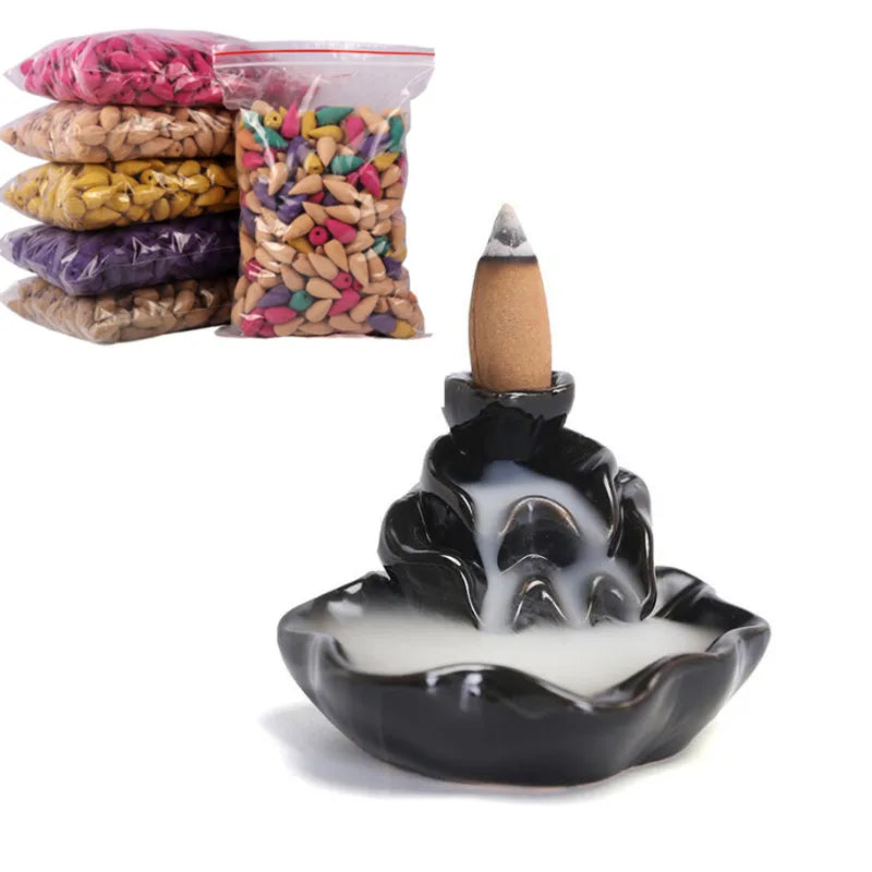 Hemasa 60pcs/280pcs/bag Household Natural Reflux Tower Incense Tea Smoke Backflow Incense Cones Fragrant Reflux Aromatherapy Cones
