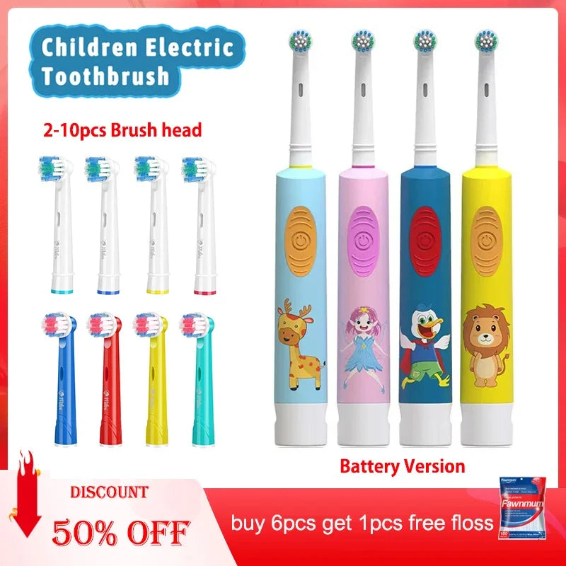 Child Electric Toothbrush Colorful Cartoon Rounded Vibrate Heads Soft Bristle Teeth Brush Gum Care Battery Power 3-15 Years Old