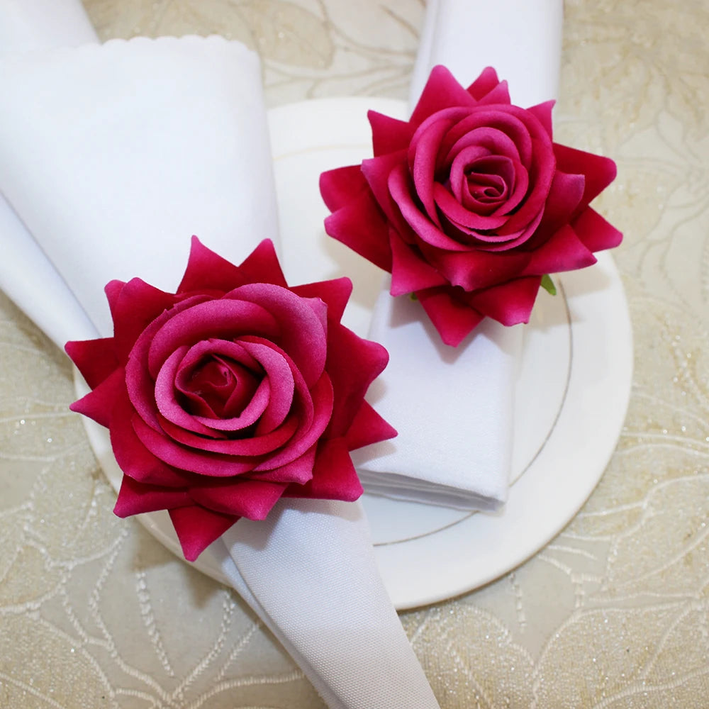 Hemasa 6Pcs Artificial Plum Rose Napkin Rings