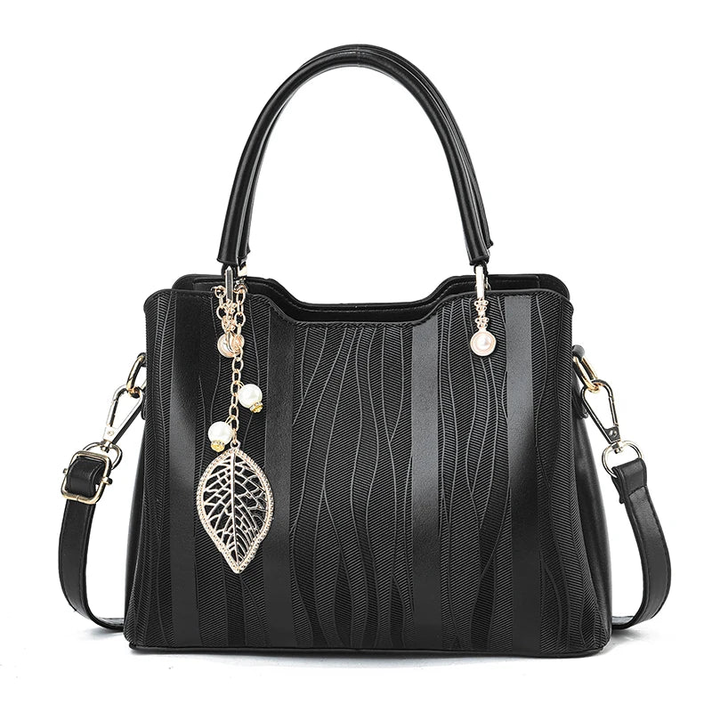 Hemasa  Stripes PU Leather Crossbody Bag / Top Handle Satchel Purse /handbag