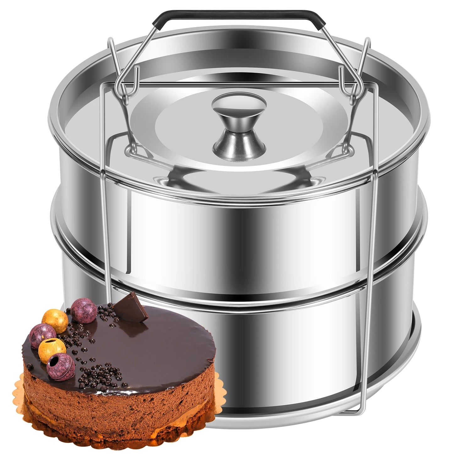 Tejesa 2/1 Tier Flan Pan Mold Breakfast Steamer Cake Baking Flan Pot for Chocolate Cupcake Pudding Large Capacity Lunch Box Dough Bowl