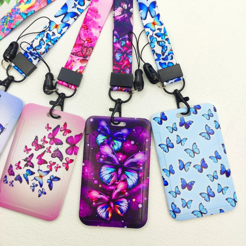 Butterfly ID Card Holders Lanyards Girls Door Card Case Hanging Rope Women Badge Holder Neck Strap Business Card Gift