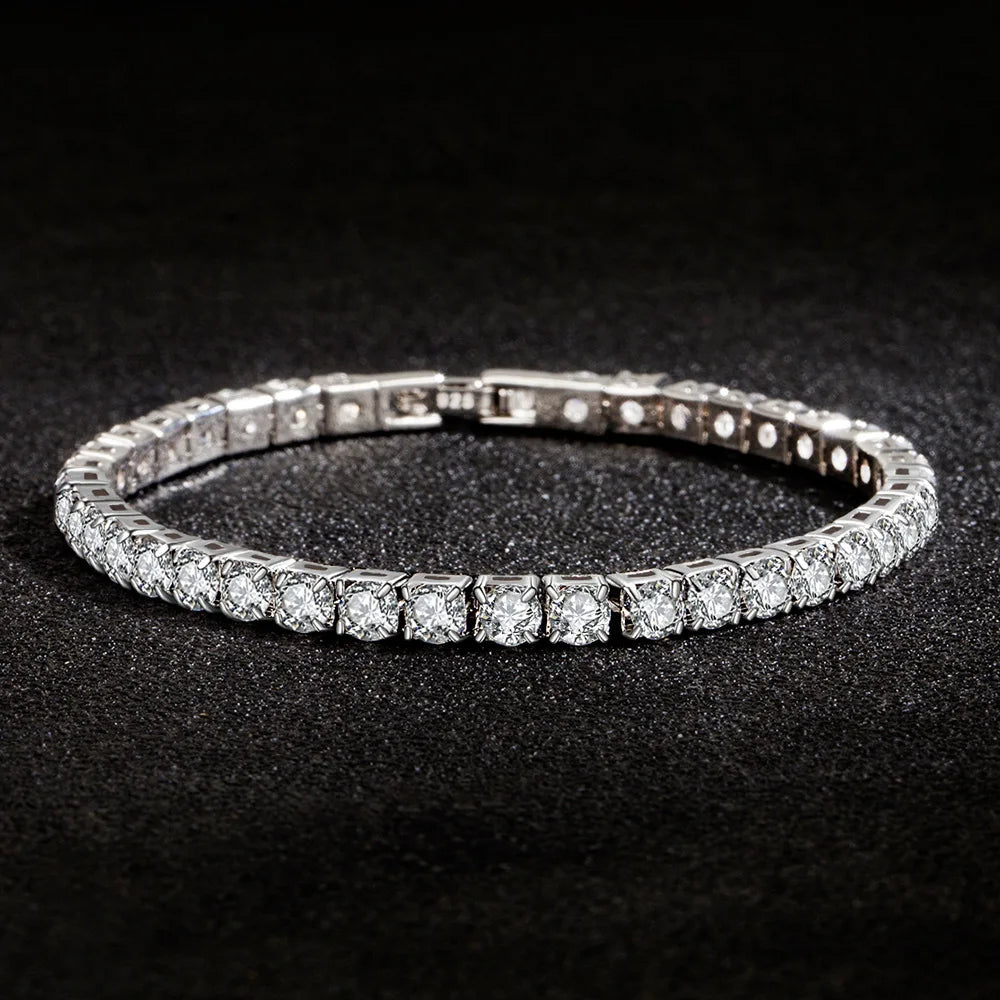 CALYMIX S925 Sterling Silver Bracelet Zirconia Tennis Ball Women Fashion Simple Engagement Wedding Charm Jewelry 4mm 16-20cm