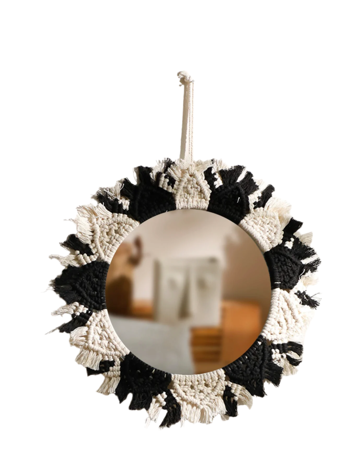 Hemasa Macrame Mirror Black Gray Decorative Mirrors Boho Home Decoration Handmade Wall Decor Bedroom Living Room Decors Aesthetic Gift