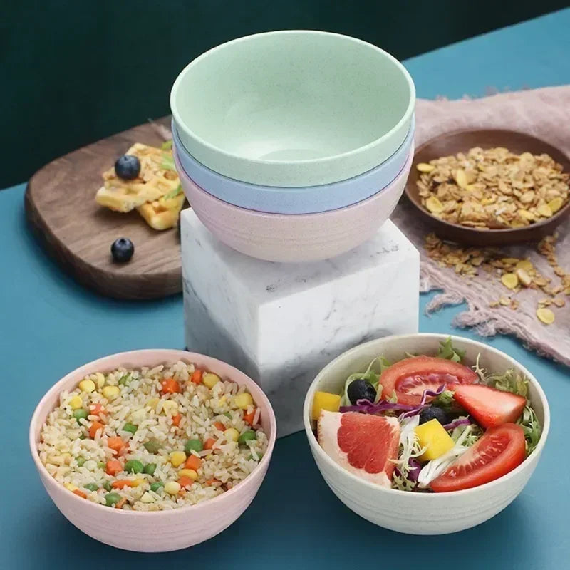 Hemasa Wheat Straw Anti-Fall Bowl Dinner Bowl Plastic Fiber Divided Dining Bowl Cartoon Snack Tray Breakfast Dishes Kitchen Tableware