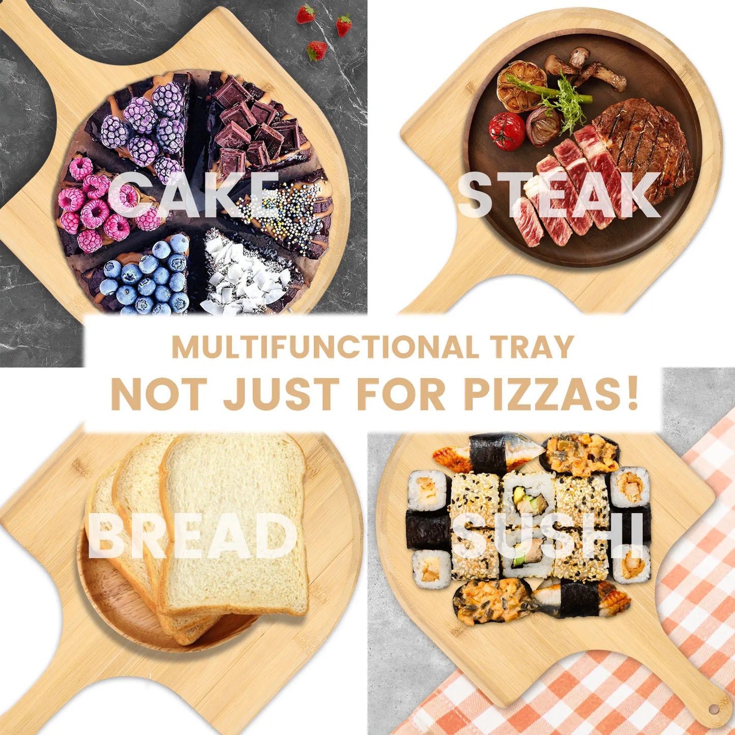 Tejesa 2/1Pc Pizza Peel Bamboo Pizza Spatula with Handle Cutting Board Pizza Tray Shovel for Baking Bread Cuting Fruit Vegetable Chees