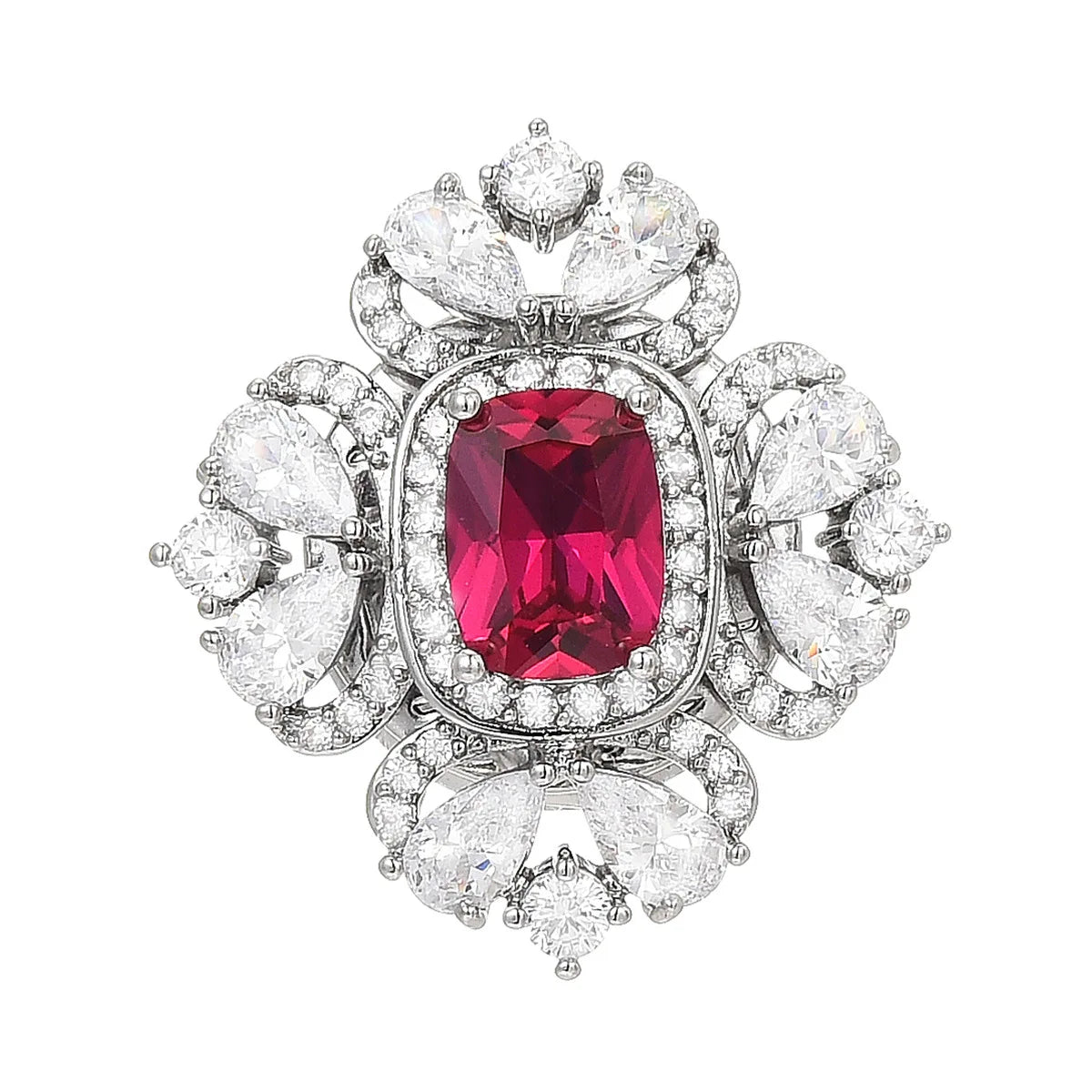 Geometric simple magnetic buckle red zircon flower shape bright colorful treasure clothing anti-exposure collar corsage