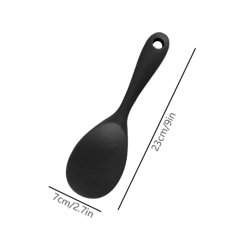 Hemasa 5Pcs (Red and Black )Hanging Silicone Rice Spoon Kitchen Ladle Non-stick Saucepan Electric Rice Cooker Cooking Scoop with Holes