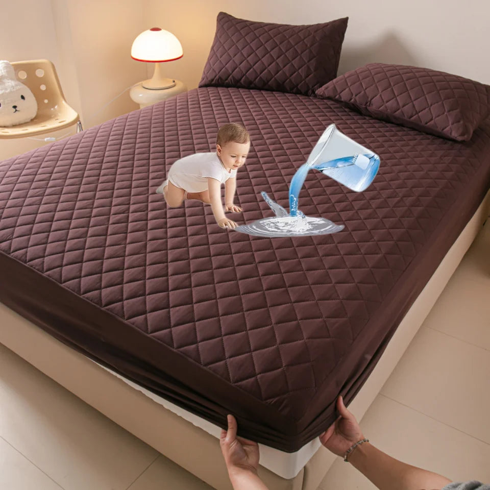 100%Waterproof Mattress Cover Thick Solid Color Bed Fitted Sheet Single/Queen/King 침대커버 135x200cm 160x200cm Soft Bed Cover