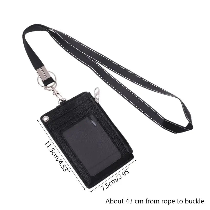 Business Credit Card Badge Coin Purse Holder with Zipper Neck Strap Lanyard Keychain Multifunctional