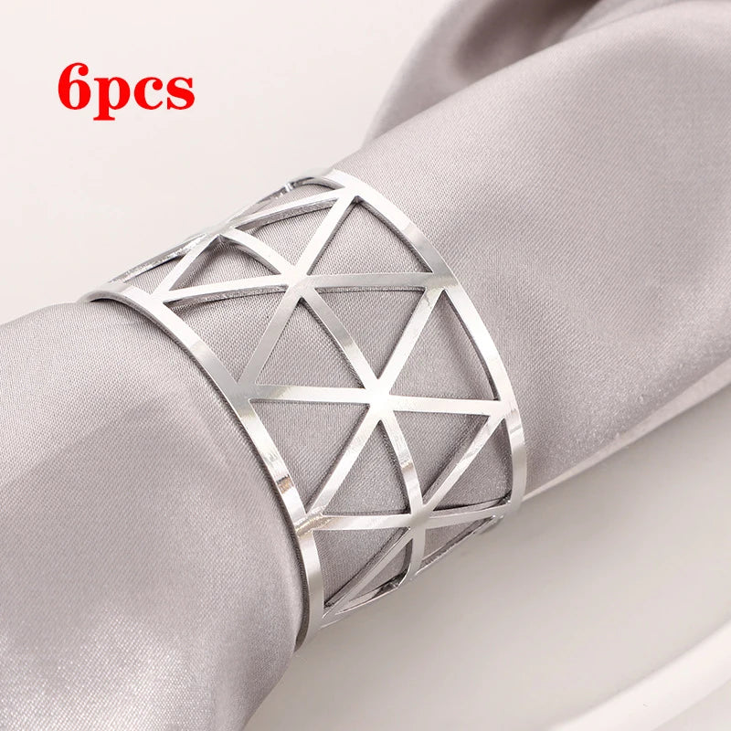 3/6/12Pcs Gold Silver Napkin Ring Hollow Paper Napkin Buckles Napkin Holder Birthday Wedding Christmas Party Decor Dinner Table