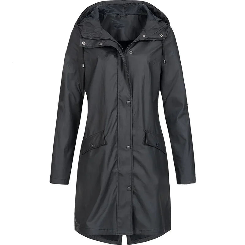 2024 New Arrival Women Clothes Solid Rain Waterproof Jacket Coat Outdoor Hoodie Long Overcoat Plus Size Duster Coats For Women