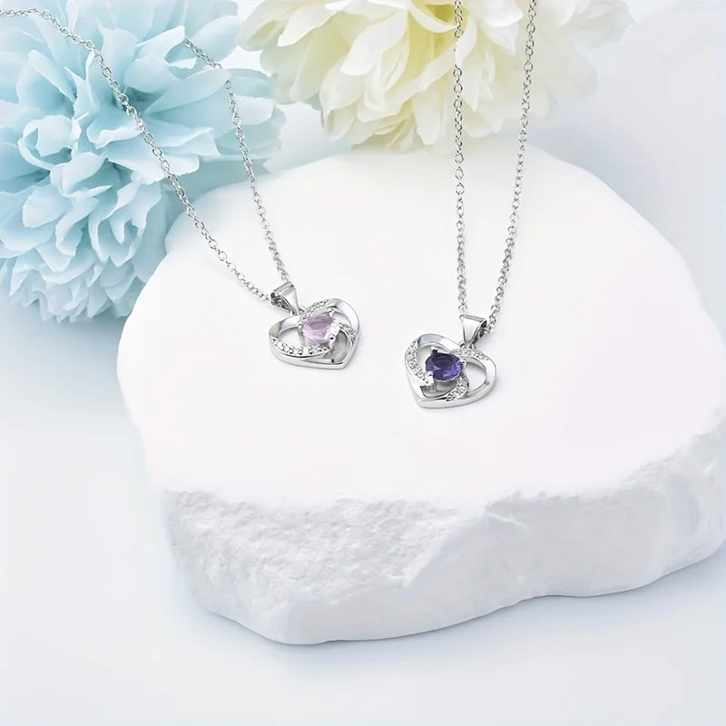 Hemasa 925 Sterling Silver  Zircon Necklace Valentine's Day Gift Ladies Girl friend Jewelry Gift