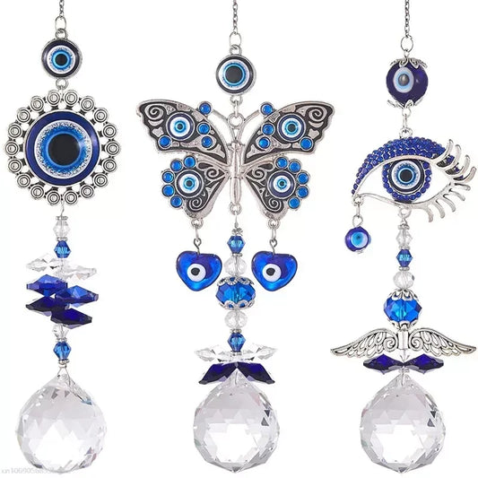 Demon's Turk Evil Eye Crystal Sun Catcher Lighting Pendant Light and Shadow Wind Chimes Rainbow Garden Hanging Home Decoration