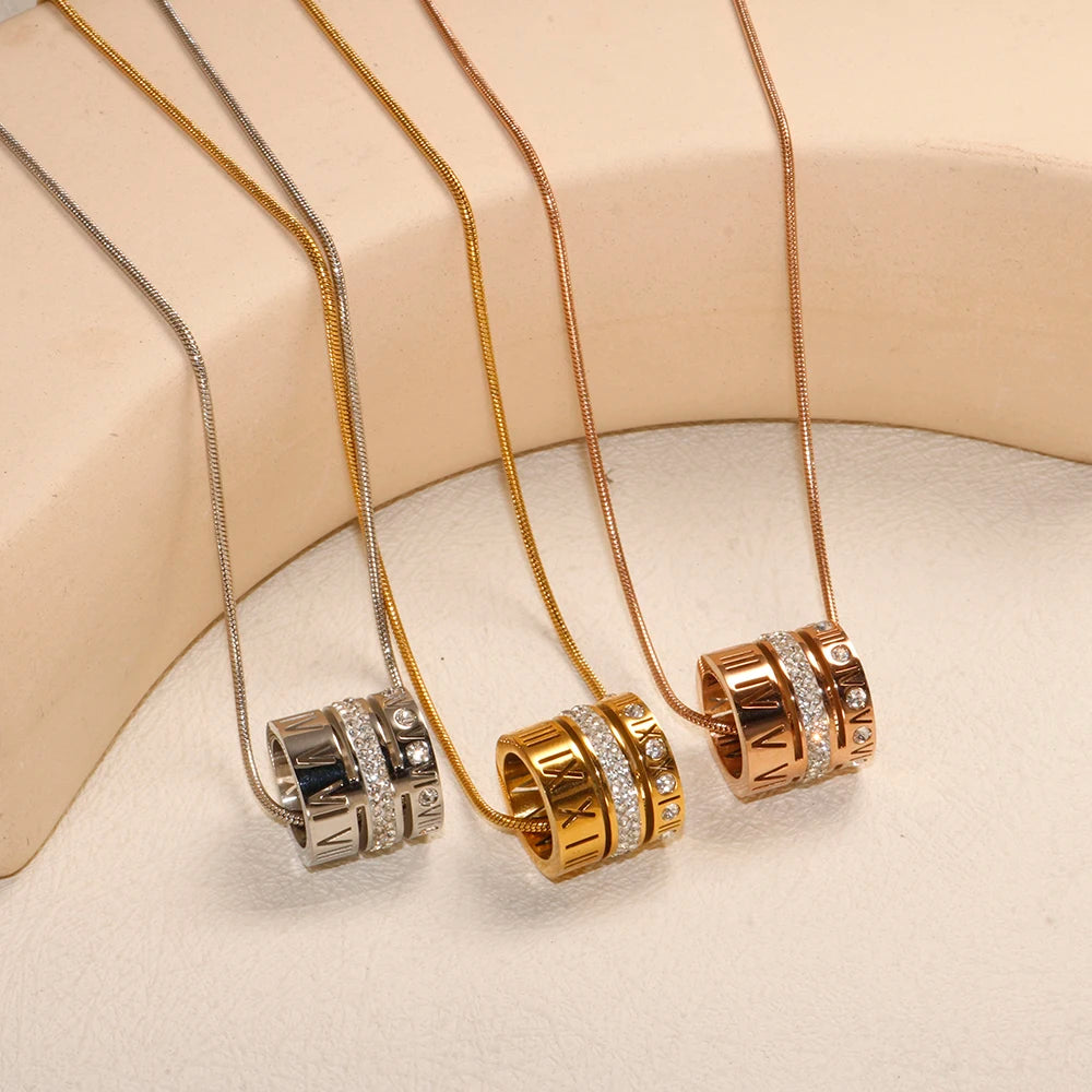 Hemasa  Zircon Three Layers Pendant Necklace Stainless Steel Necklaces for Woman