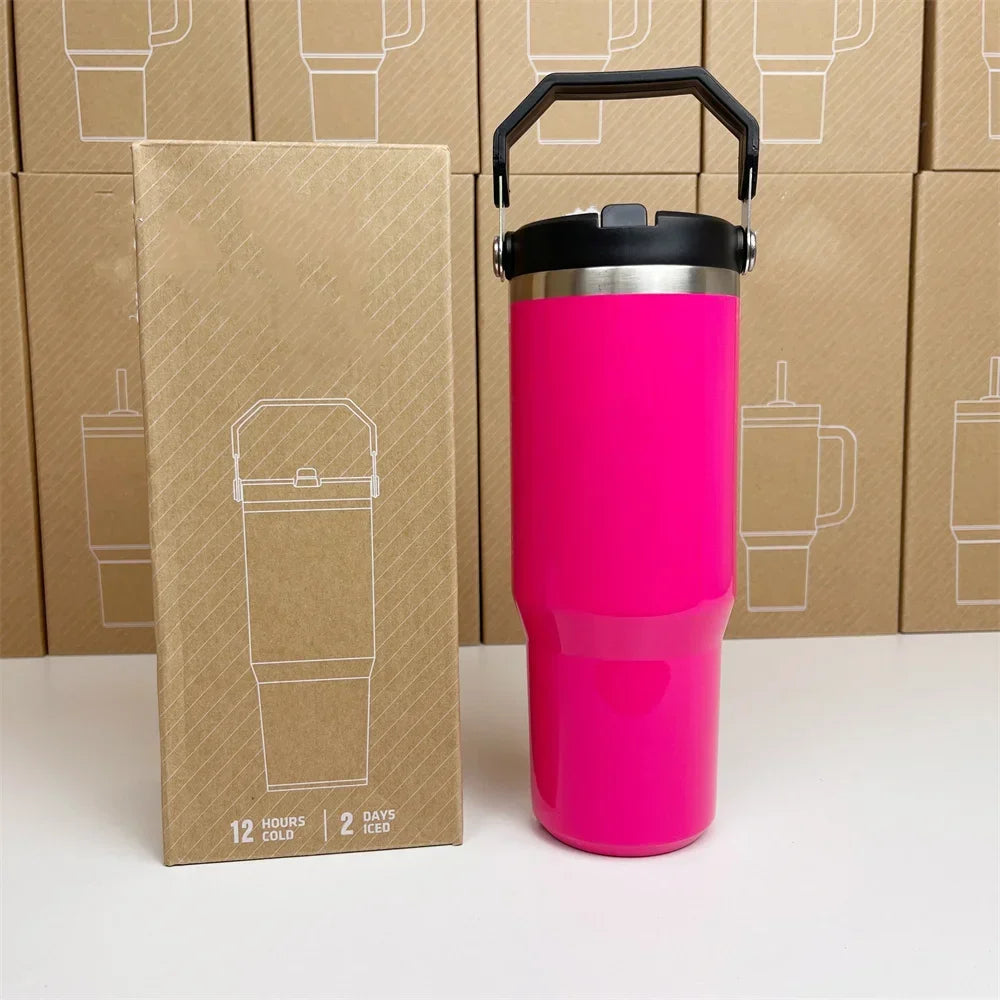 For Stanley 30oz Tumbler With Handle Leopard Tumbler With Straw Lids Stainless Steel Coffee Termos Cup Car Mugs Vacuum Cup