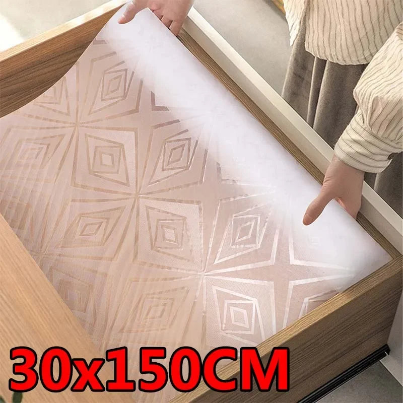 Tejesa 30x150cm Transparent Non-Slip Drawer & Shelf Liners Non Adhesive Cabinet Liner for Kitchen Cabinet Pantry Shelves Under Sink Mat
