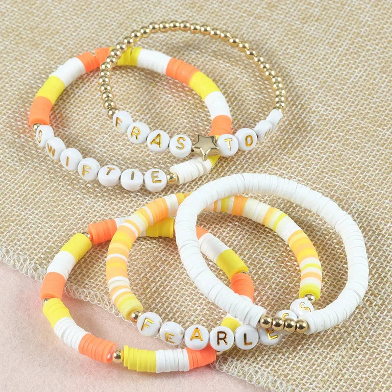 Hemasa  5pcs/set Multilayered Colorful   Bracelet Set Letter Bead Elastic Bracelets