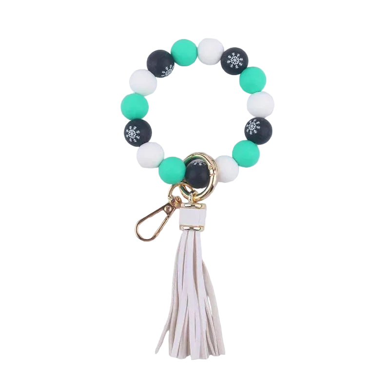 Hemasa Christmas Silicone Bead Bracelet Keychain Ladies Wallet Tassel PU Fringe Creative Beaded Wristband Fashionable Gift Item